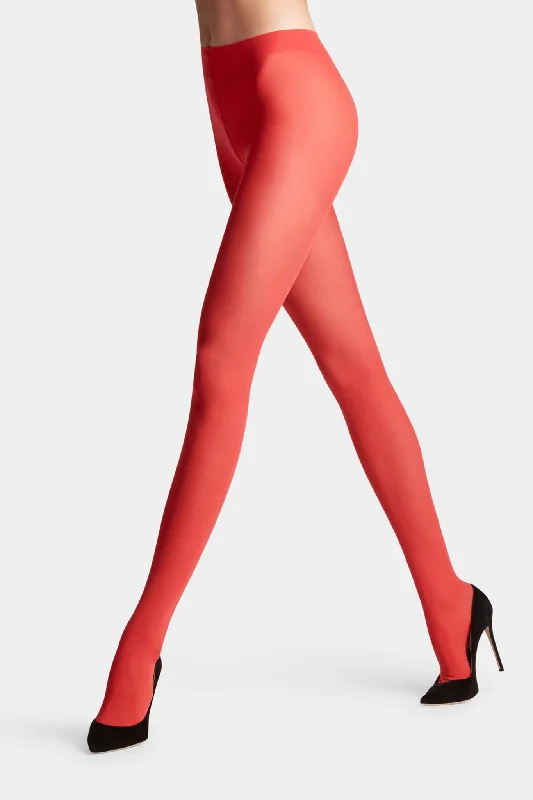 Color Block Tights for Women Scarlet Matte Deluxe 30 Tight
