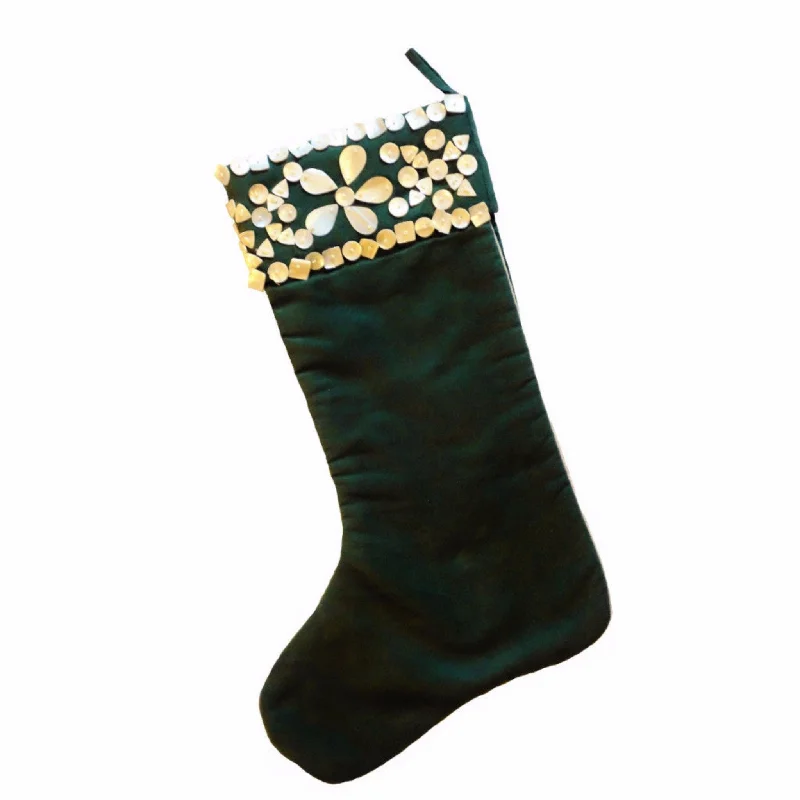 Christmas - colored stockings for the holiday season Silk Stocking in Green With Mother of Pearl Cuff Christmas - colored stockings for the holiday season Silk Stocking in Green With Mother of Pearl Cuff