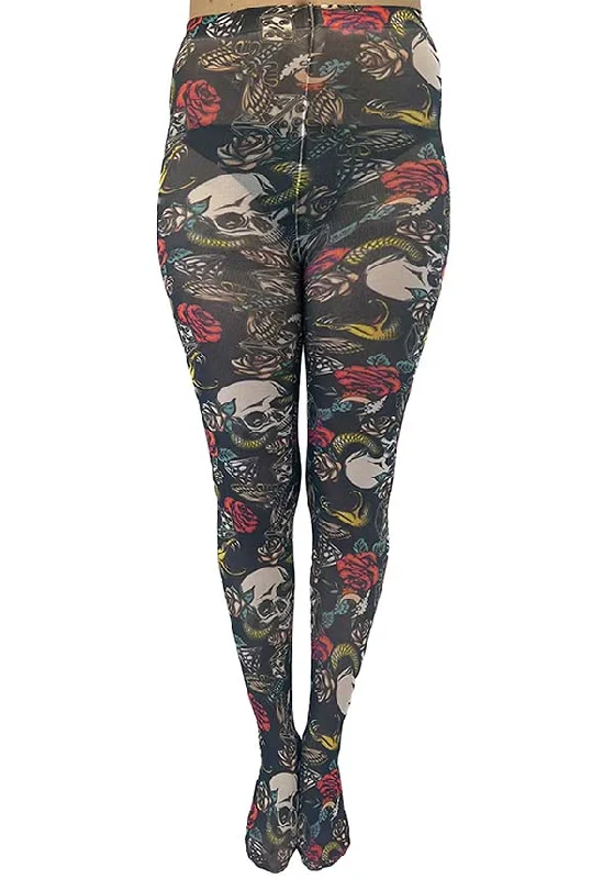 Knee - high stockings with a decorative bow Skull And Snake Printed | TIGHTS