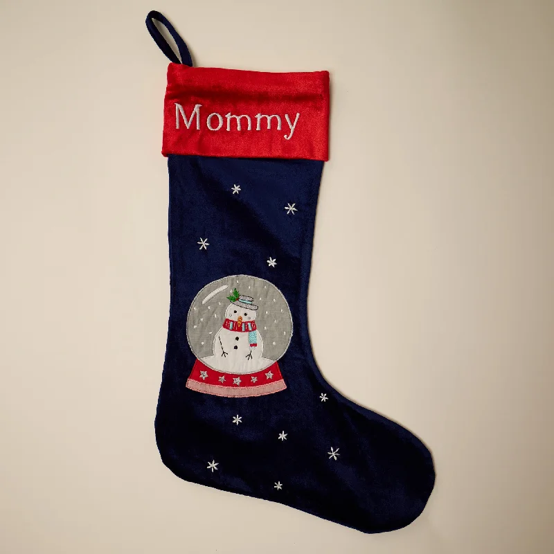 Navy blue stockings for a sophisticated style Snowman Snowglobe Stocking