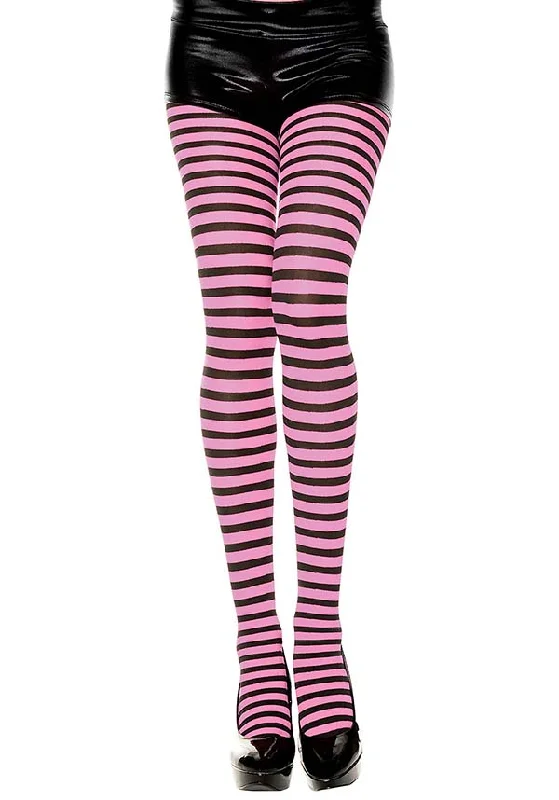 Wedding stockings for a bridal look Striped [Black/Neon Pink] | TIGHTS