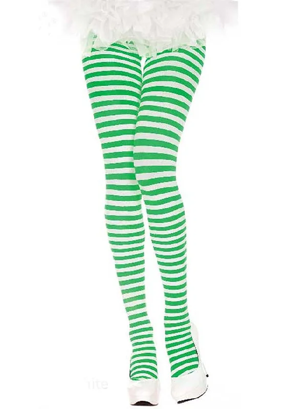 Winter - wear stockings for cold weather Striped [Kelly Green/White] | TIGHTS