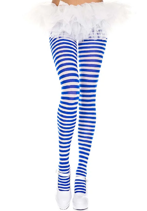 Leather - look stockings for an edgy style Striped [Royal Blue/White] | TIGHTS
