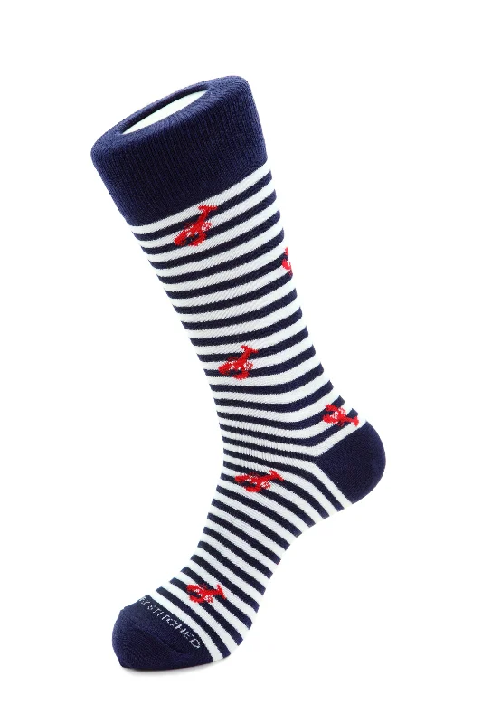 Women's cable - knit ankle socks for a cozy style LOBSTER STRIPE