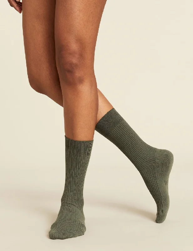 Women's over - the - calf socks with a stripe design Women's Ribbed Crew Socks - Moss Women's over - the - calf socks with a stripe design Women's Ribbed Crew Socks - Moss