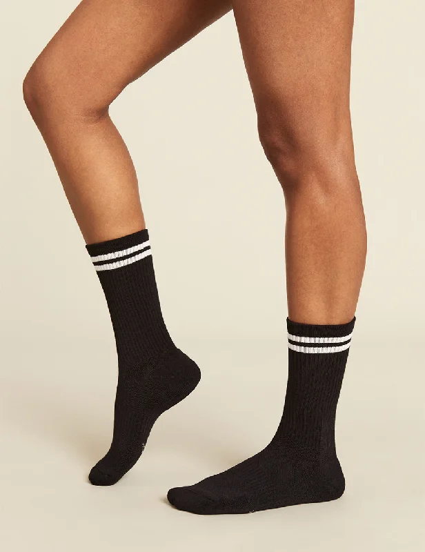 Women's bamboo fiber socks for eco - friendliness Women's Striped Cushioned Crew Socks - Black/White Women's bamboo fiber socks for eco - friendliness Women's Striped Cushioned Crew Socks - Black/White
