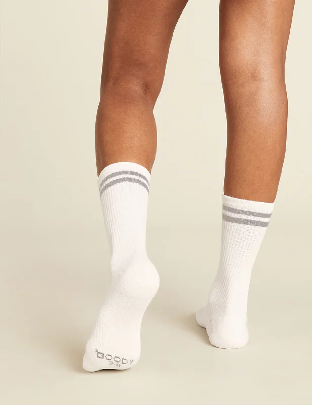 Women's wool - rich socks for winter warmth Women's Striped Cushioned Crew Socks - White/Grey Women's wool - rich socks for winter warmth Women's Striped Cushioned Crew Socks - White/Grey