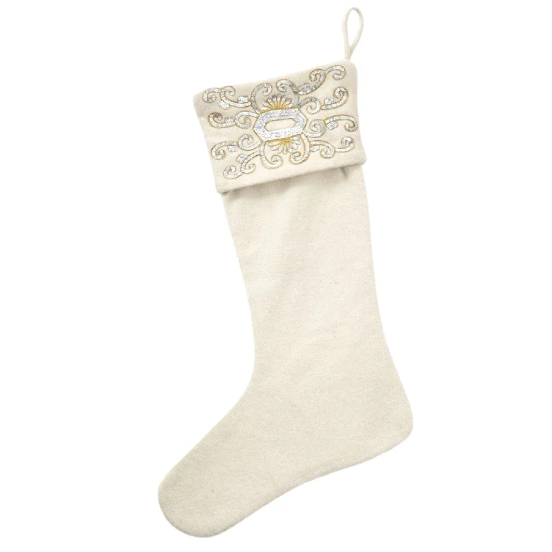 Anti - static stockings to prevent static cling Wool Christmas Stocking with Empress Beaded Cuff, Cream Anti - static stockings to prevent static cling Wool Christmas Stocking with Empress Beaded Cuff, Cream