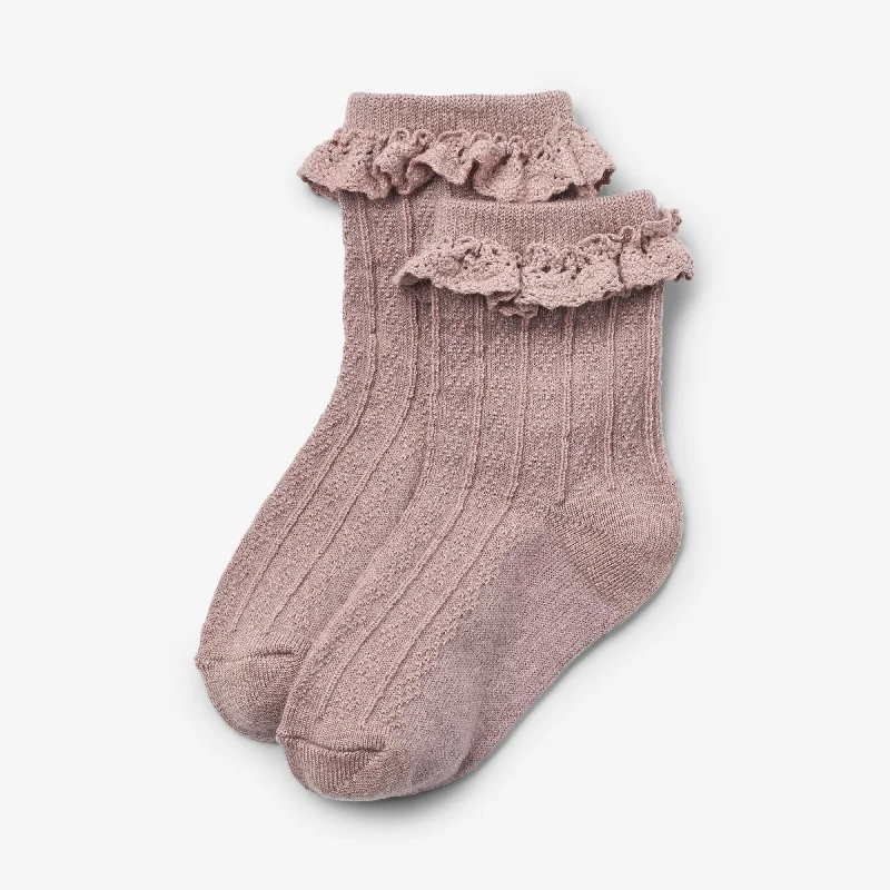 Tights with Suspender Belts Wool Lace Socks Nora - dry rose
