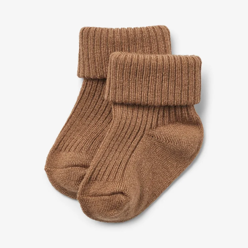 Women's Tights with Rhinestones Wool Rib Socks Ziggy - caramel