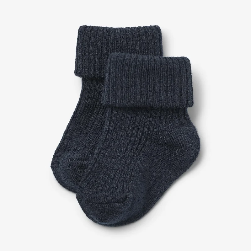 Women's Fishnet Tights Wool Rib Socks Ziggy - navy