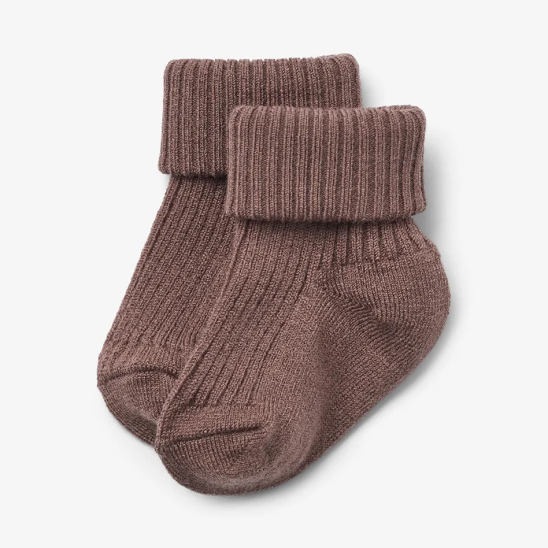 Women's Opaque Tights Wool Rib Socks Ziggy - shadow brown