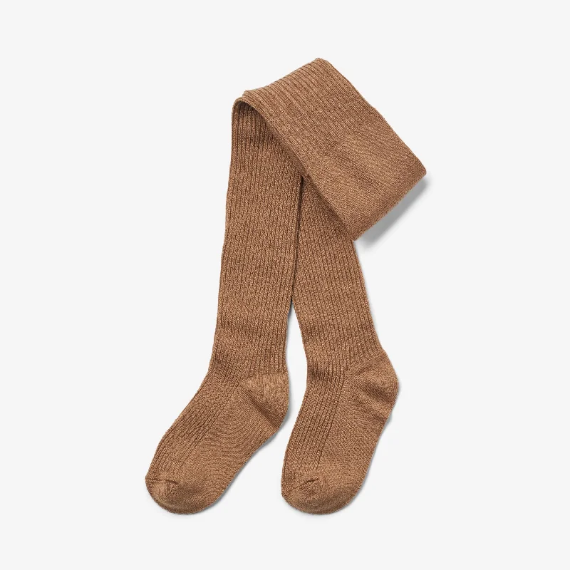 Sparkle Tights for Parties Wool Rib Tights Robin - caramel